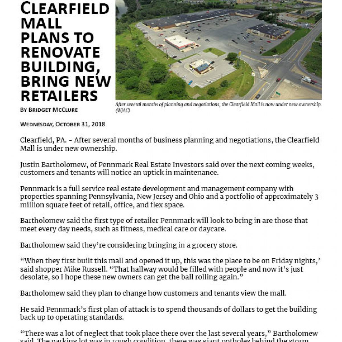 New Owner of Clearfield Mall plans to renovate building, bring new retailers Pennmark